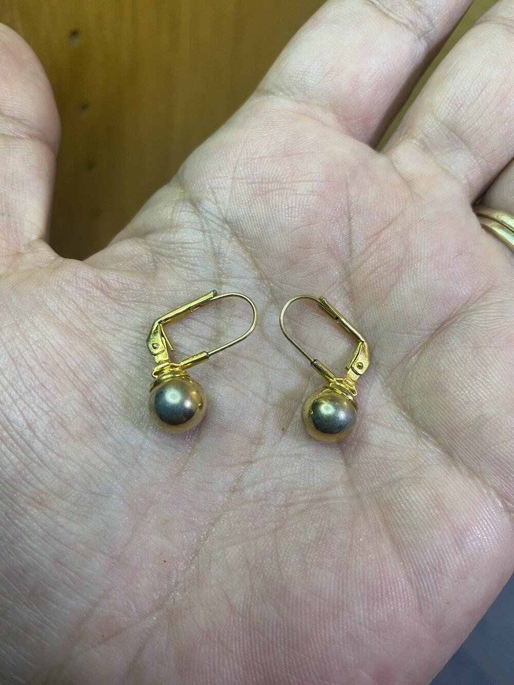 Gold Faux Pearl Drop Earrings with Leverback Closures – Gold Tone